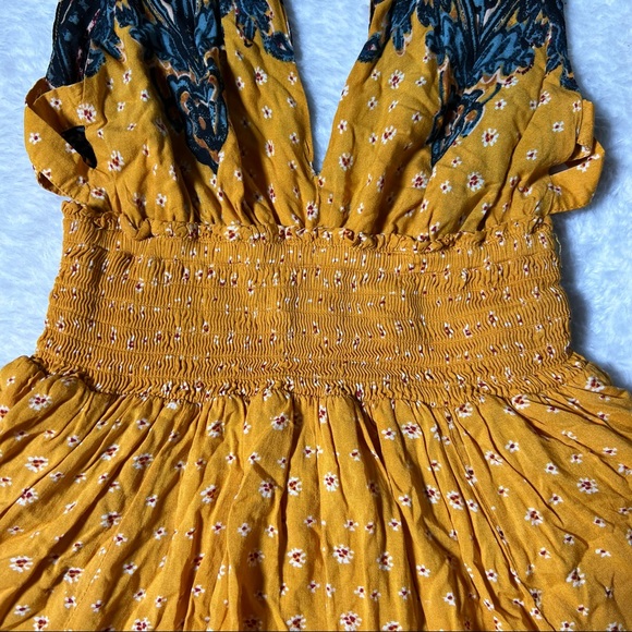 Free People Walking Through My Dreams Orange Floral Paisley Smocked Dress - Picture 6 of 15